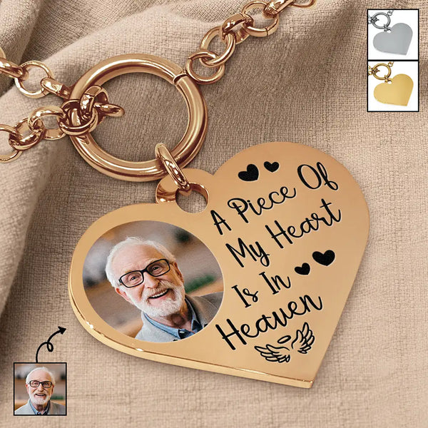 Custom Photo A Piece Of My Heart Is In Heaven Memorial - Personalized Heart Bracelet