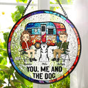 You & Me And The Dogs Camping - Personalized Stained Glass Window Hanging Suncatcher