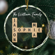 Family - Custom Family Name Crossword Scrabble - Personalized Glass Ornament