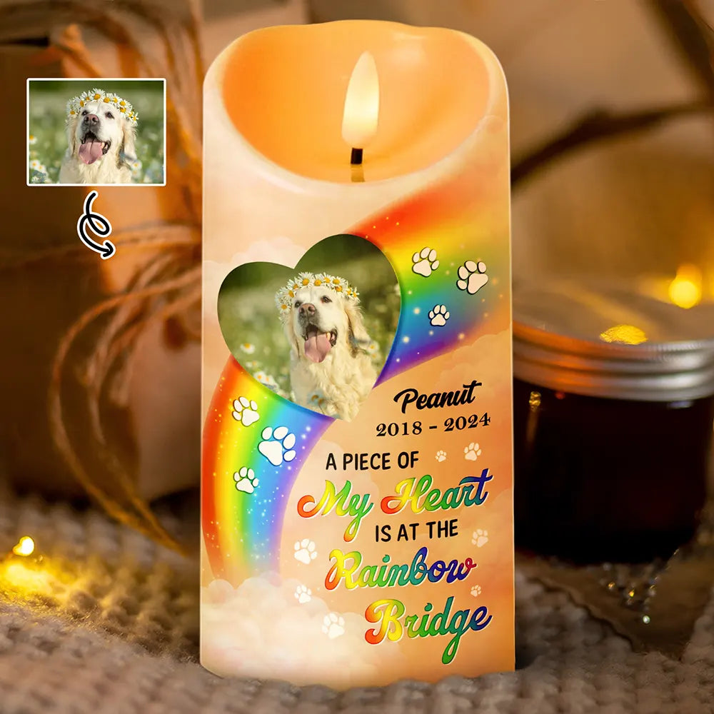 Memorial, Pet Lovers, Dog Lovers, Cat Lovers - Custom Photo A Piece Of My Heart Miss You Memorial - Personalized Flameless LED Candle