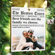 Christmas,Custom Photo,Happy,Gift For Bestie - Custom Photo The Bestie Times From Friendship To Family - Personalized Custom Shaped Wooden Ornament
