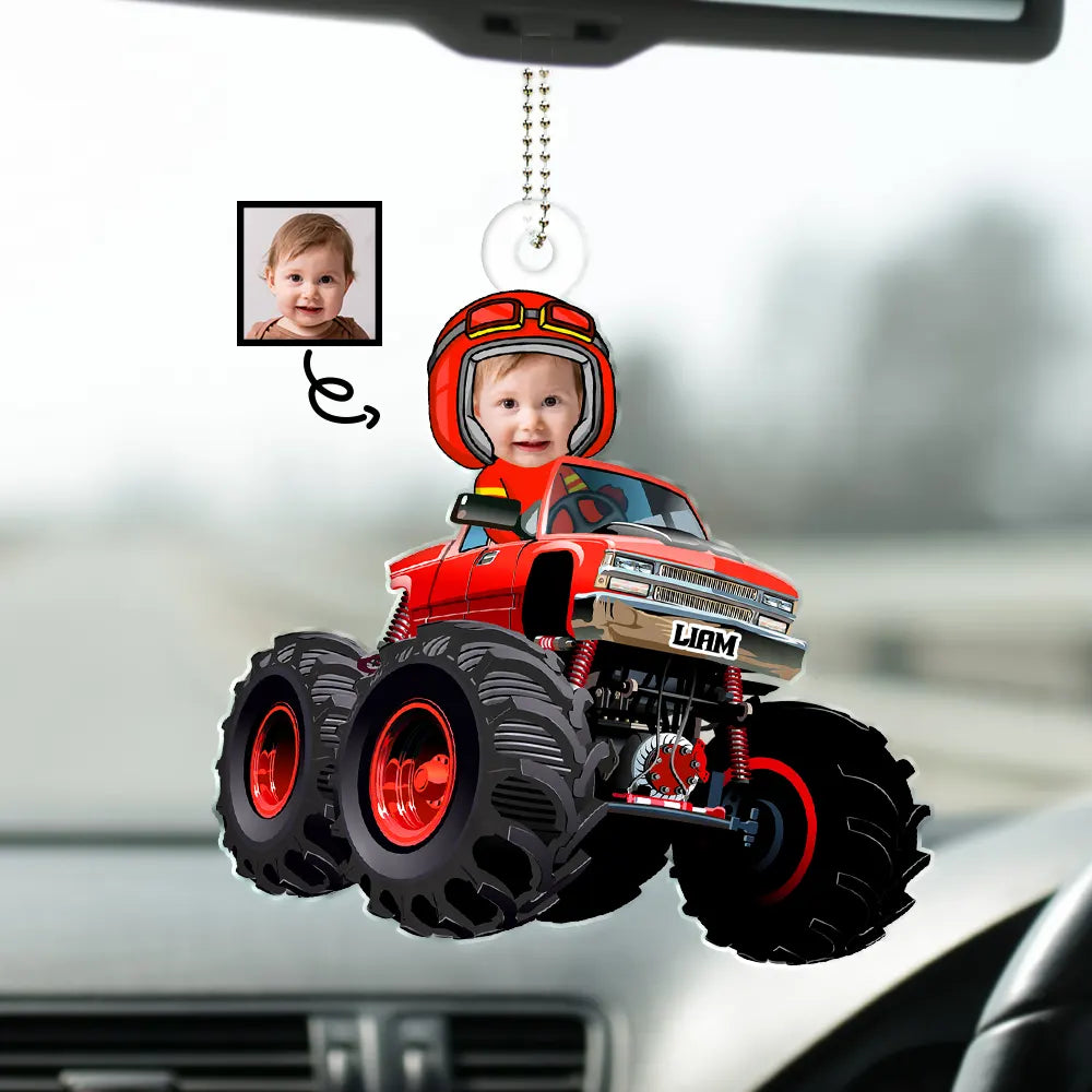 Custom Photo Funny Baby Monster Truck - Personalized Acrylic Car Hanger
