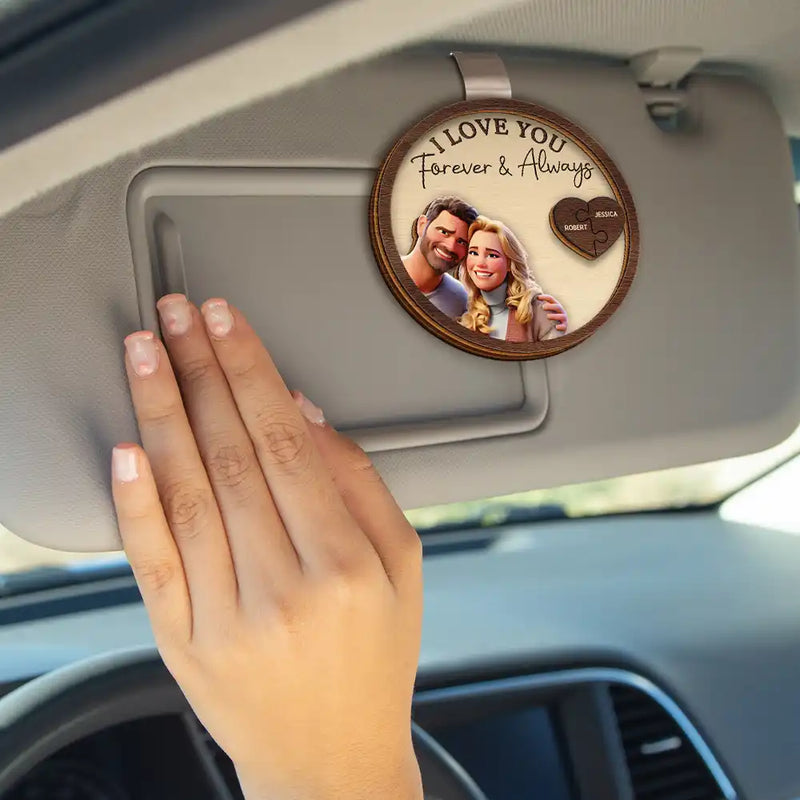 Love,Gift For Couples,Gift For Husband,Gift For Wife,Gift For Girlfriend - Custom Photo Cartoon Portrait Drive Safe I Love You Couple - Personalized Custom Shaped Car Visor Clip