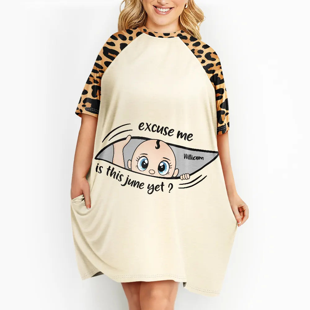 Excuse Me Is It Time Yet Pregnancy Announcement Expecting Mom Maternity - Personalized Women's Sleep Tee