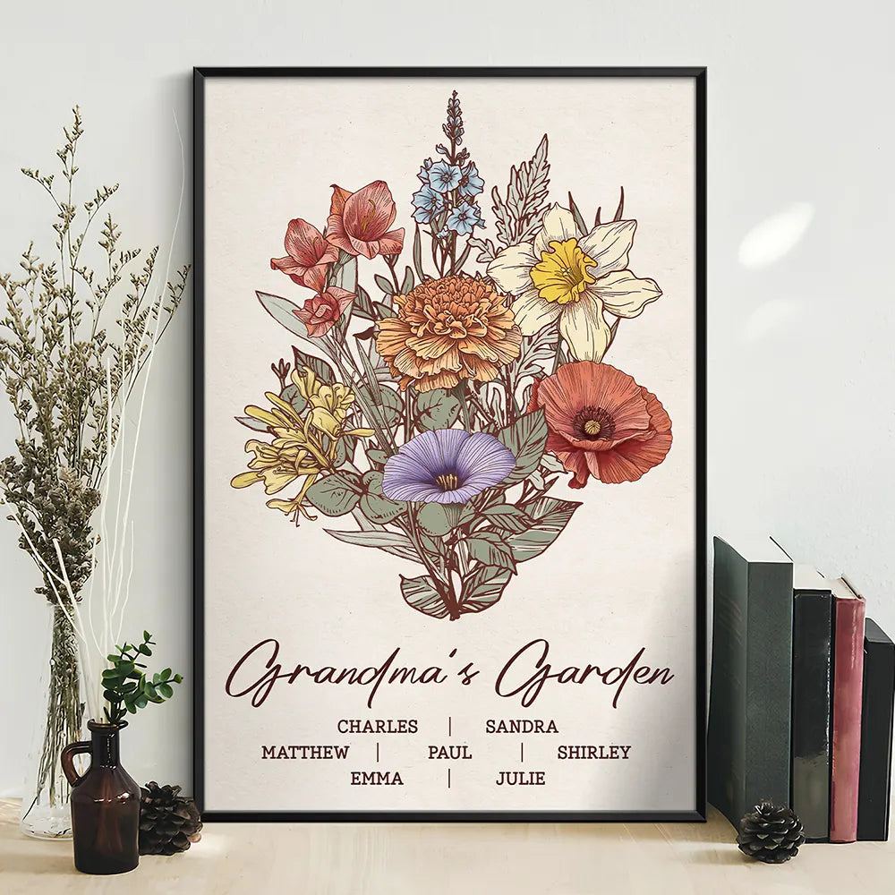 Grandma's Garden Family Birth Flower - Personalized Poster