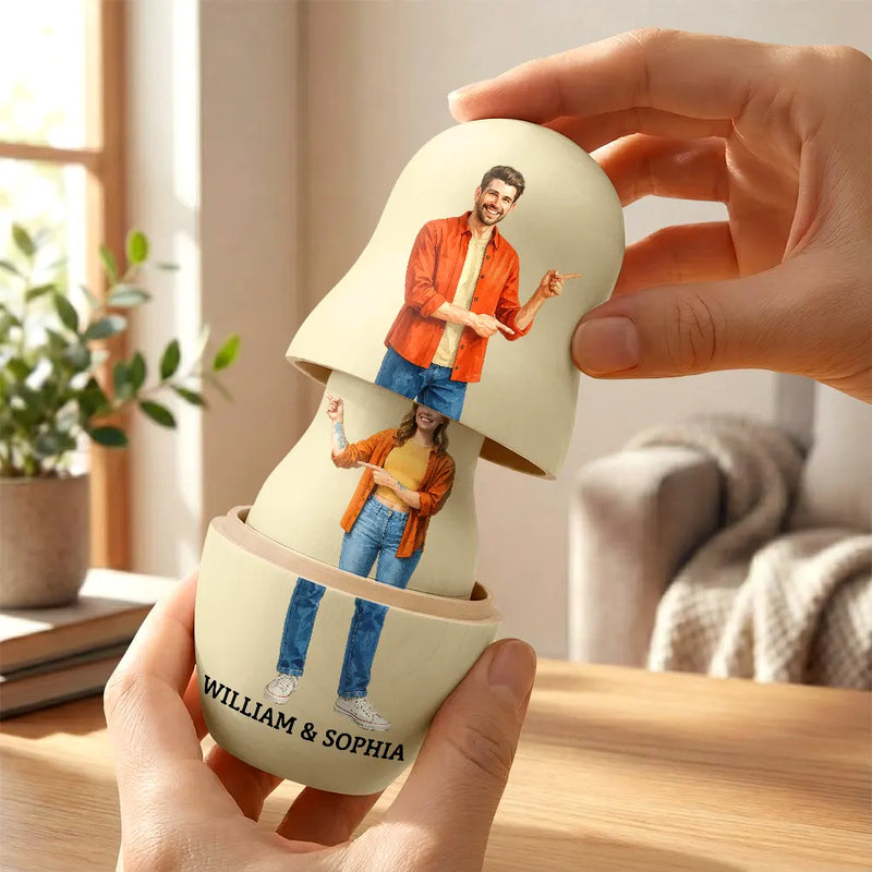 Family, Happy - Custom Photo Realistic Watercolor Art Family Couple Besties - Personalized Portrait Nesting Doll