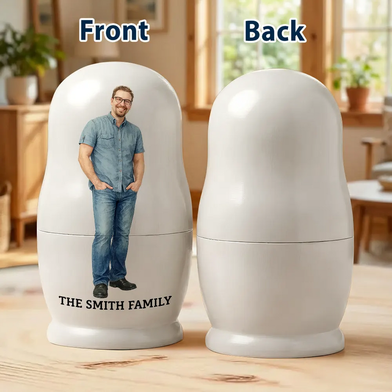 Family, Happy - Custom Photo Realistic Watercolor Art Family Couple Besties - Personalized Portrait Nesting Doll