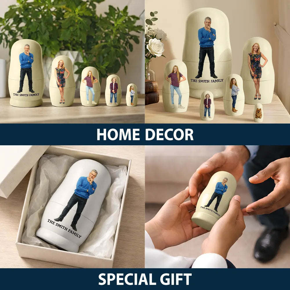 Family, Happy - Custom Photo Realistic Watercolor Art Family Couple Besties - Personalized Portrait Nesting Doll