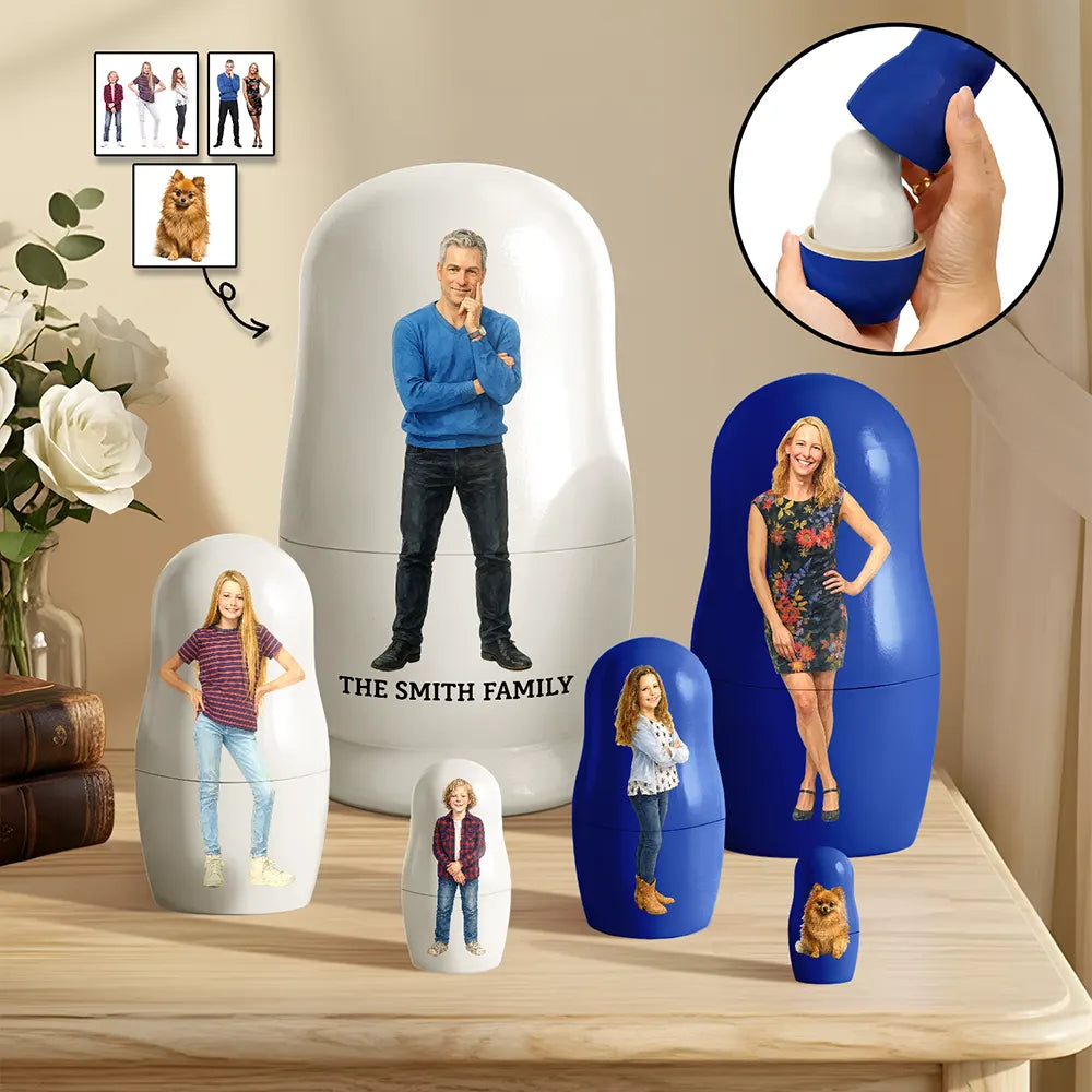 Custom Photo Realistic Watercolor Art Family Couple Besties - Personalized Portrait Nesting Doll