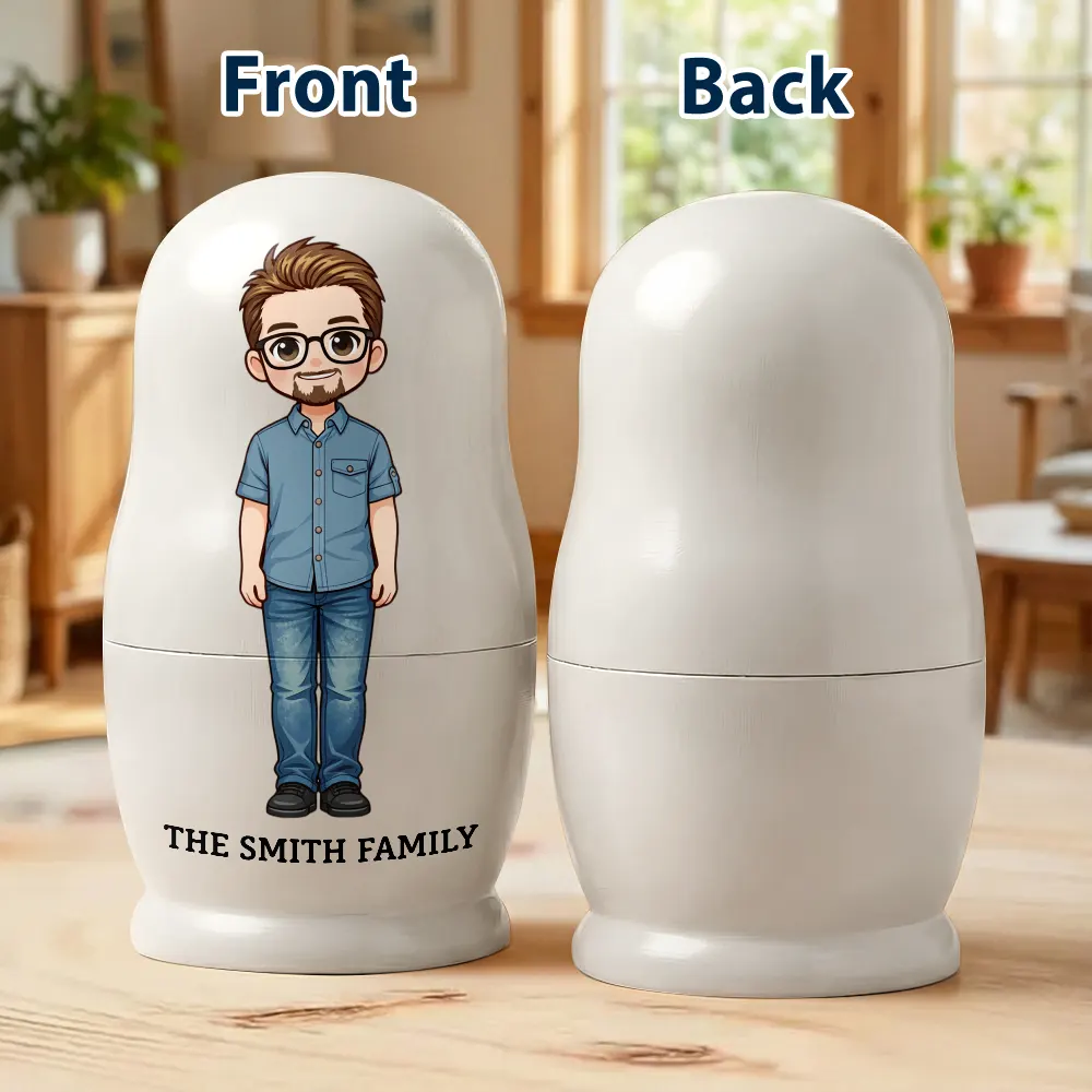 Family,Happy - Custom Photo Cartoon Full Portrait Family Couple Besties - Personalized Portrait Nesting Doll