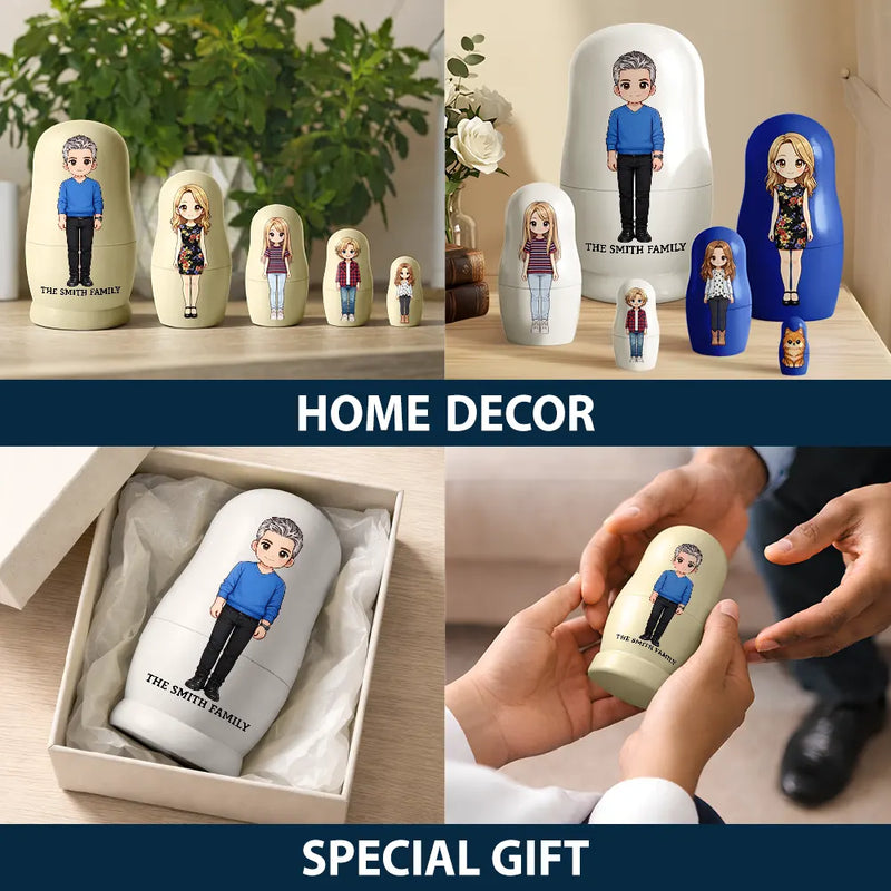 Family,Happy - Custom Photo Cartoon Full Portrait Family Couple Besties - Personalized Portrait Nesting Doll
