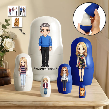 Custom Photo Cartoon Full Portrait Family Couple Besties - Personalized Portrait Nesting Doll
