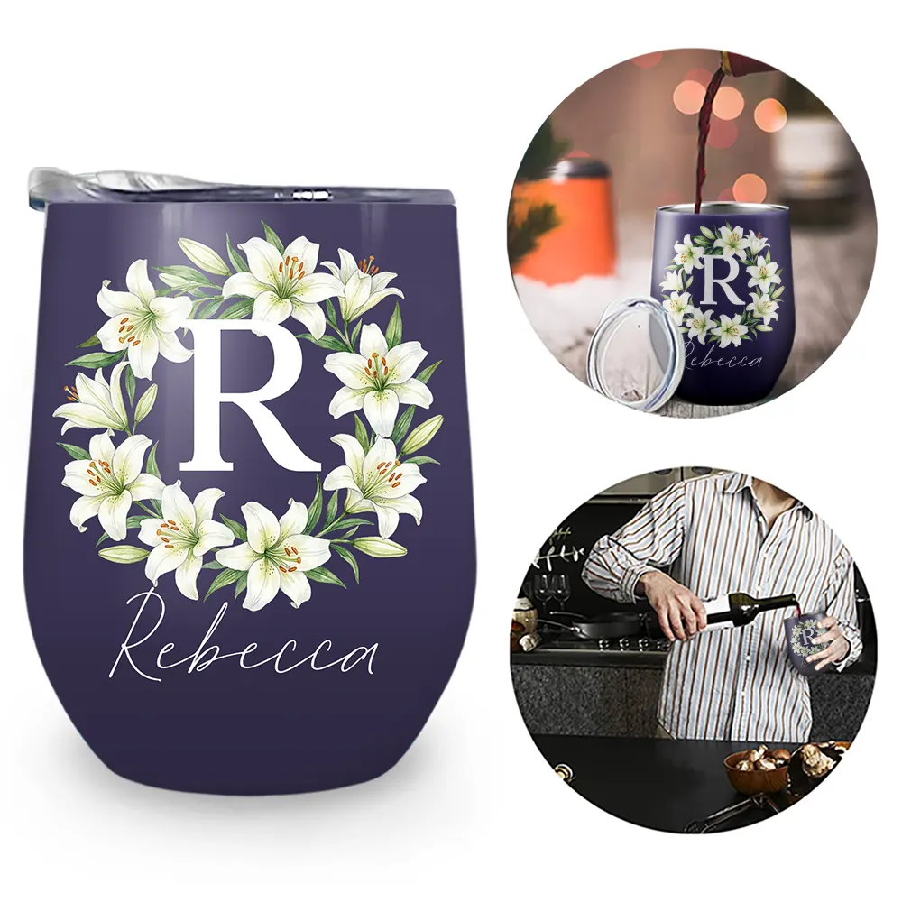 Gift For Women,Gift For Mother,Gift For Daughter,Gift For Sisters,Gift For Bestie,Love,Happy - Watercolor Birth Flower Mother Daughter Sister Custom Name - Personalized Wine Tumbler