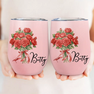 Gift For Women,Gift For Mother,Gift For Daughter,Gift For Sisters,Gift For Bestie,Love,Happy - Watercolor Birth Flower Mother Daughter Sister Custom Name - Personalized Wine Tumbler