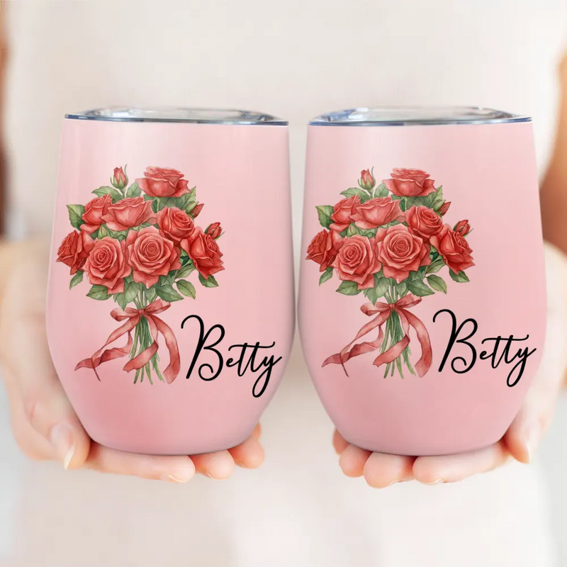 Gift For Women,Gift For Mother,Gift For Daughter,Gift For Sisters,Gift For Bestie,Love,Happy - Watercolor Birth Flower Mother Daughter Sister Custom Name - Personalized Wine Tumbler