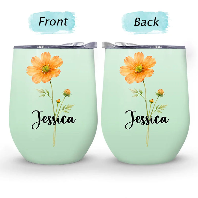 Gift For Women,Gift For Mother,Gift For Daughter,Gift For Sisters,Gift For Bestie,Love,Happy - Watercolor Birth Flower Mother Daughter Sister Custom Name - Personalized Wine Tumbler