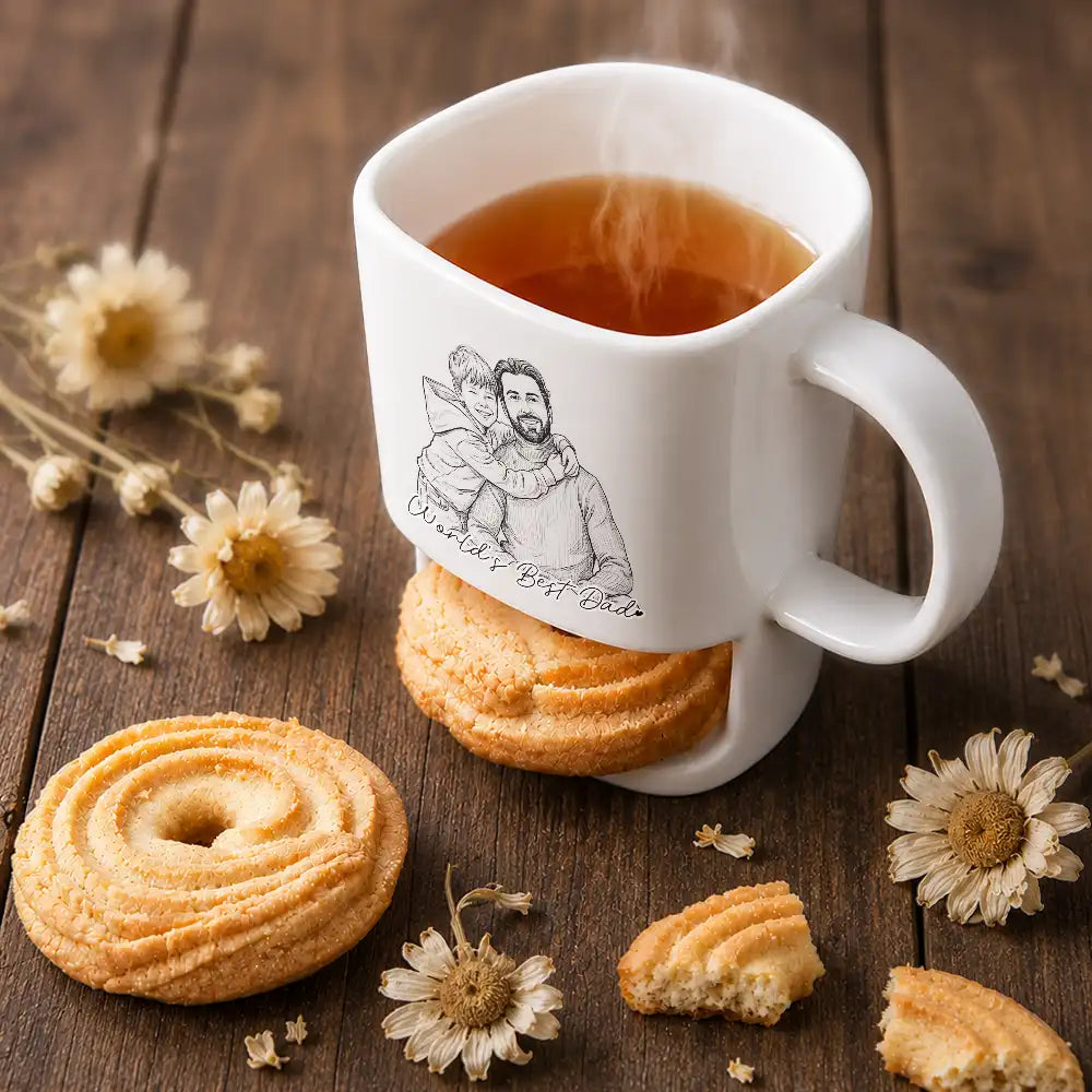 Gift For Father,Gift For Grandpa,Non-Eng,Photo - Pencil Sketch,Confident - Custom Photo Pencil Sketch Best Dad Grandpa Ever Family Portrait - Personalized Cookie Mug