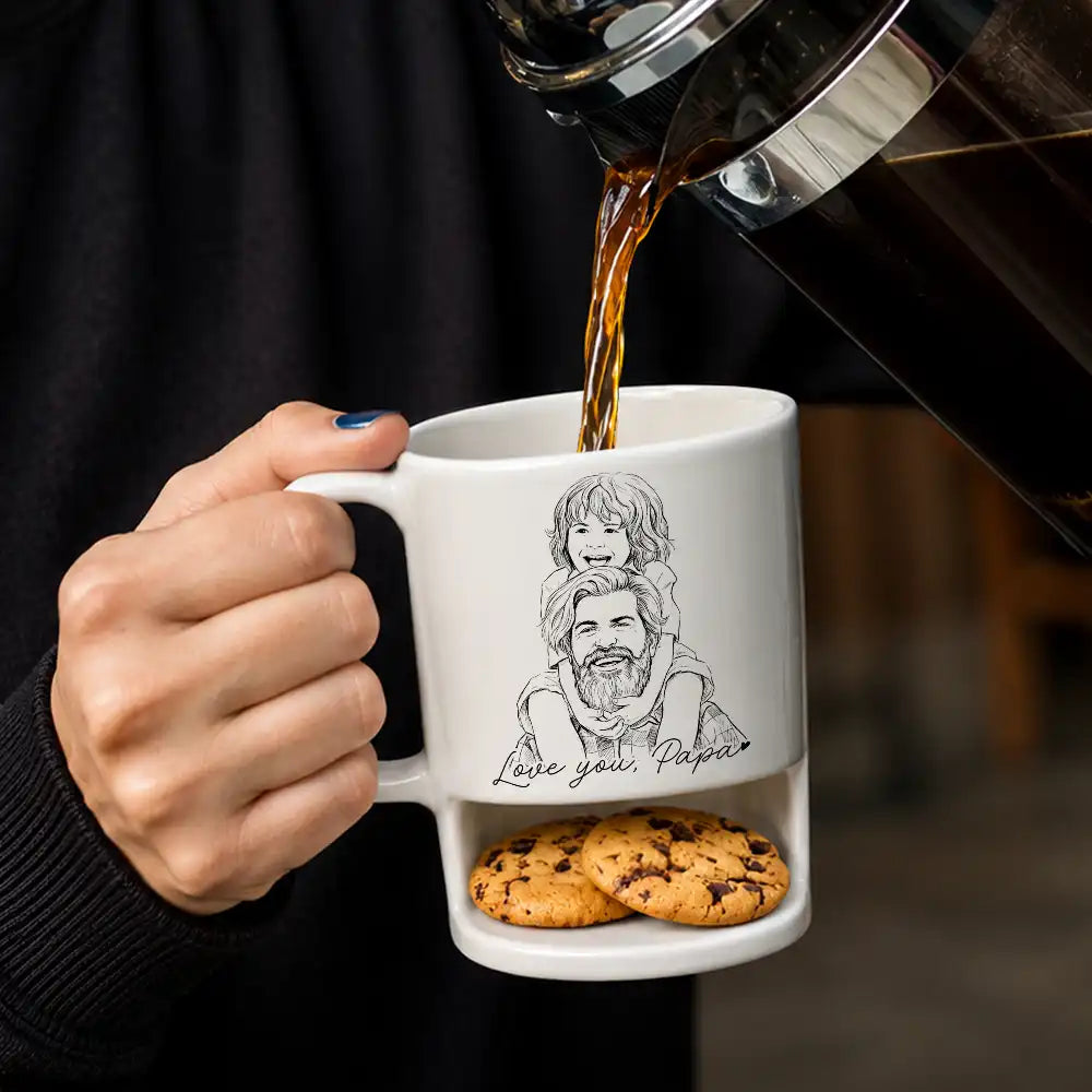 Gift For Father,Gift For Grandpa,Non-Eng,Photo - Pencil Sketch,Confident - Custom Photo Pencil Sketch Best Dad Grandpa Ever Family Portrait - Personalized Cookie Mug