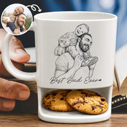 Gift For Father,Gift For Grandpa,Non-Eng,Photo - Pencil Sketch,Confident - Custom Photo Pencil Sketch Best Dad Grandpa Ever Family Portrait - Personalized Cookie Mug