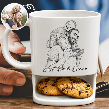 Custom Photo Pencil Sketch Best Dad Grandpa Ever Family Portrait - Personalized Cookie Mug