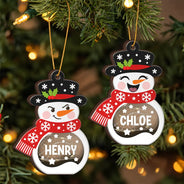 Adorable,Christmas,Custom Text,Family - Christmas Snowman For Family, Kid, Grandparent - Personalized Custom Name And Expression LED Light Wooden Ornament