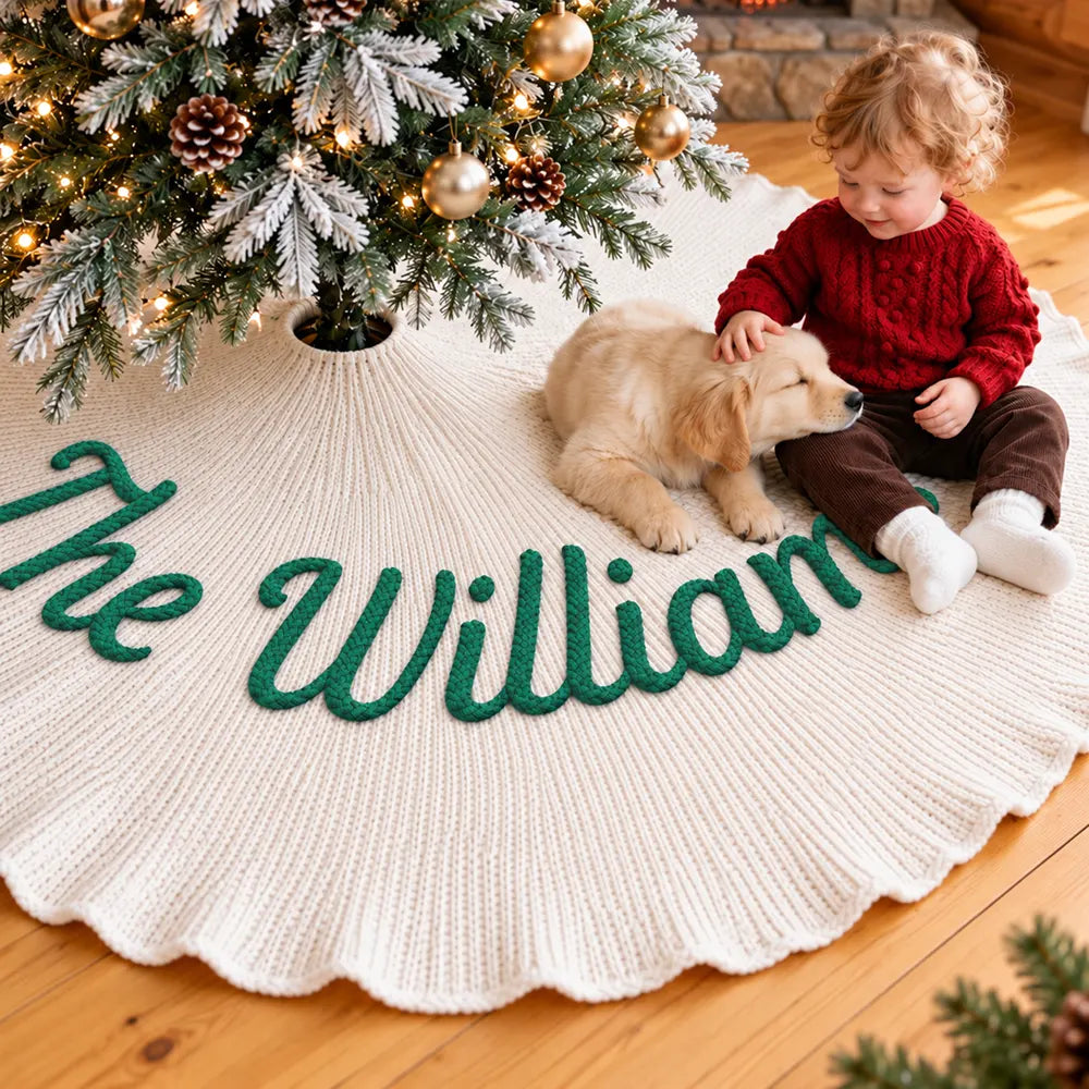Christmas,Cozy,Custom Text,Gift For Women,Gift For Yourself,Gifts For Her,Indoor Decor - Christmas Housewarming Gift For Her, Family, Newlywed - Personalized Name Hand-Crocheted Knit Tree Skirt