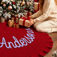 Christmas,Cozy,Custom Text,Gift For Women,Gift For Yourself,Gifts For Her,Indoor Decor - Christmas Housewarming Gift For Her, Family, Newlywed - Personalized Name Hand-Crocheted Knit Tree Skirt