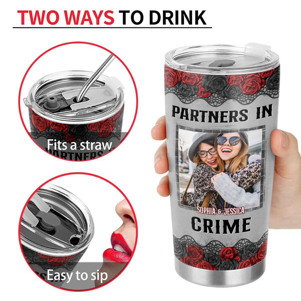 Custom Photo Bestie Partners In Crime If We Get Caught Black Ver - Gift For Bestie - Personalized Custom Tumbler