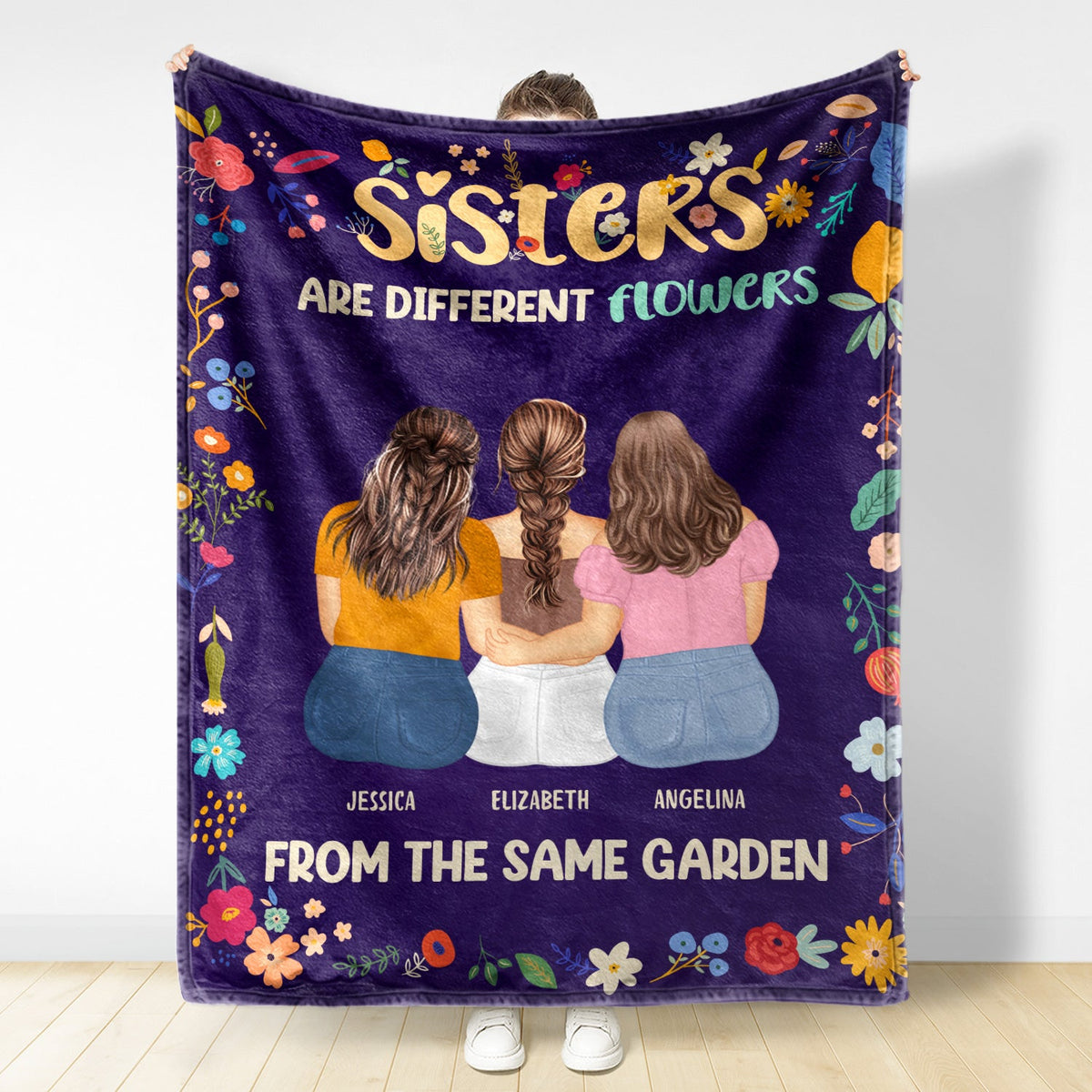 Different Flowers - Gift For Sisters - Personalized Fleece Blanket