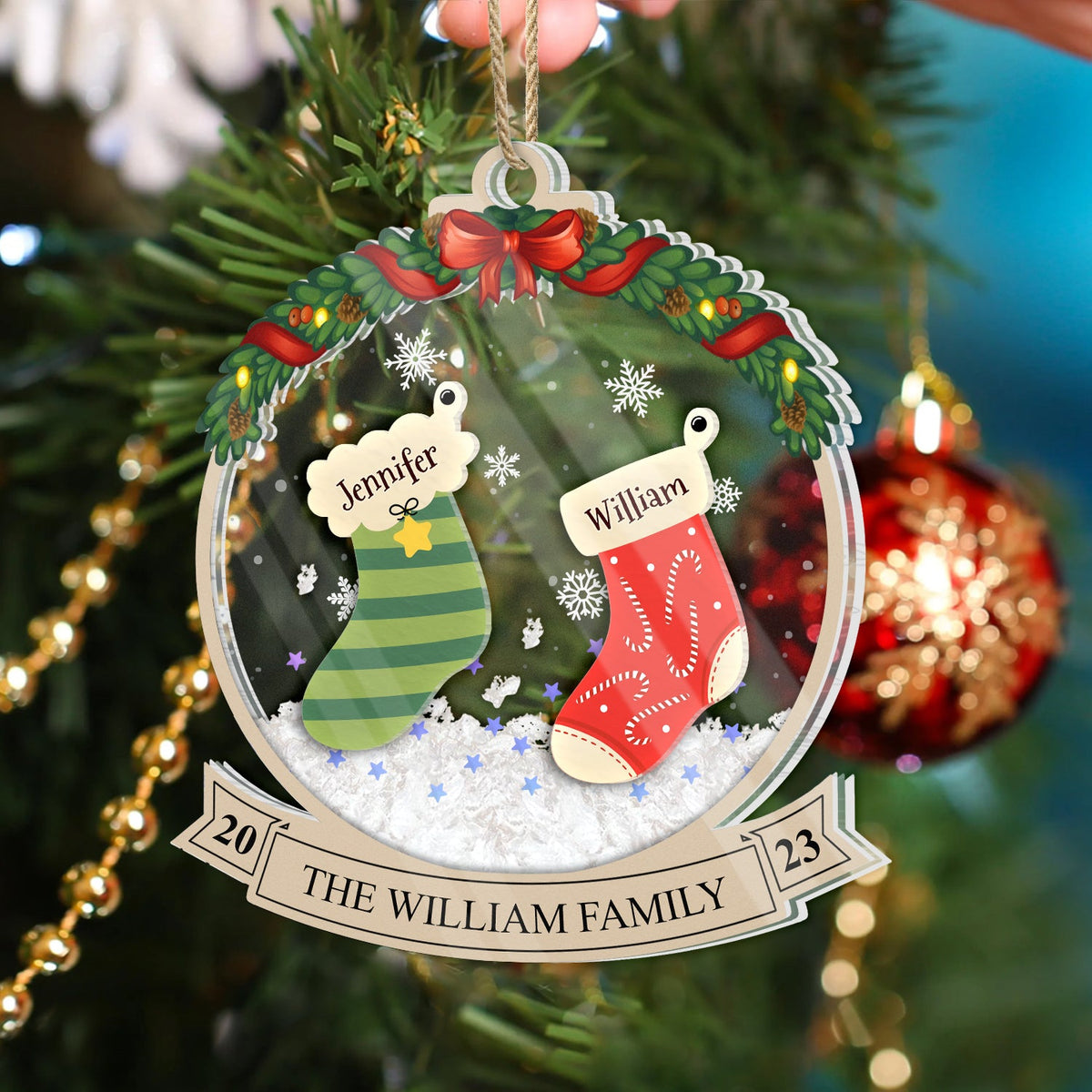 Family Christmas Stockings - Christmas Gift - Personalized 3-Layered Acrylic Shaker Ornament