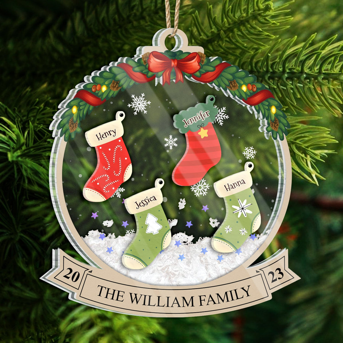 Family Christmas Stockings - Christmas Gift - Personalized 3-Layered Acrylic Shaker Ornament