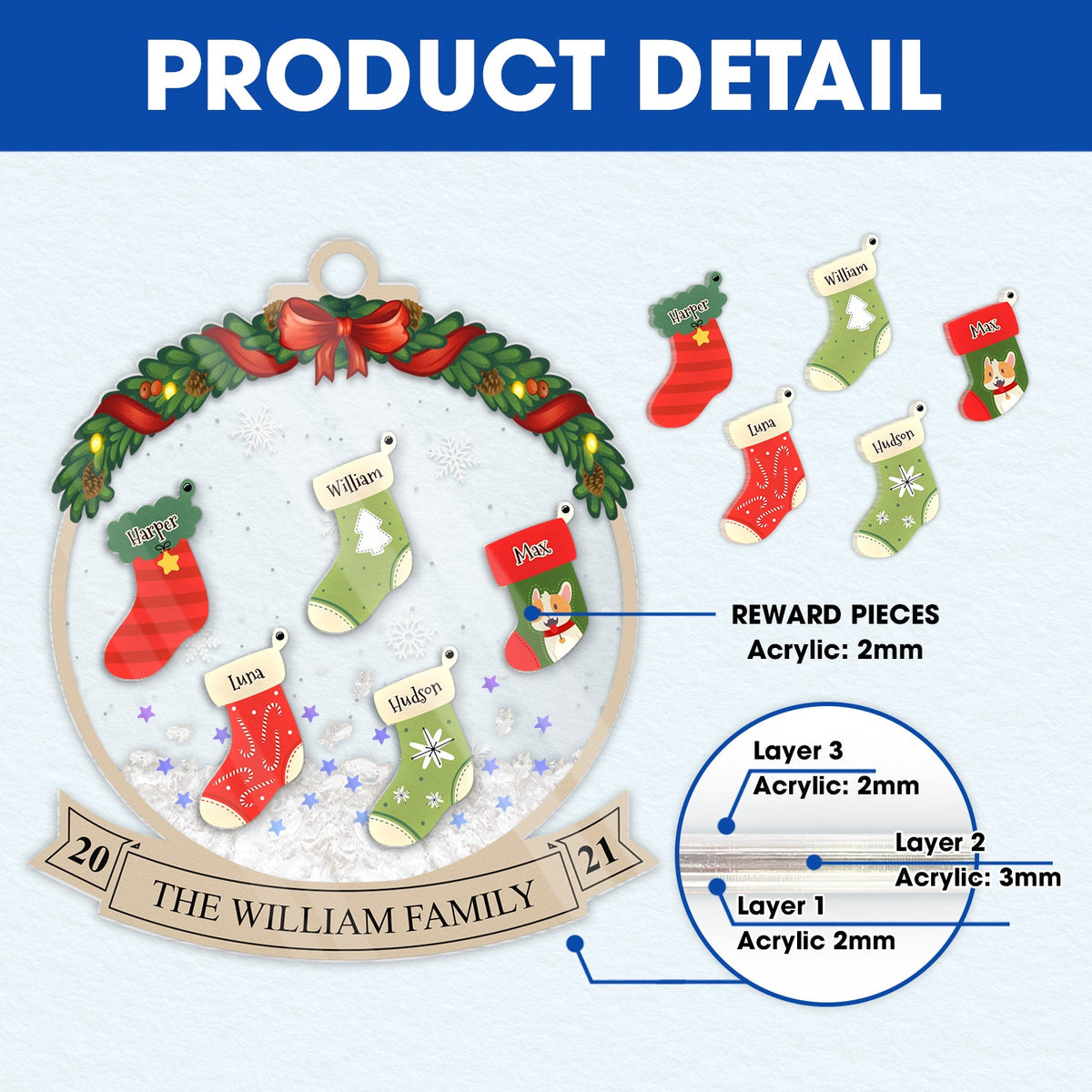 Family Christmas Stockings - Christmas Gift - Personalized 3-Layered Acrylic Shaker Ornament