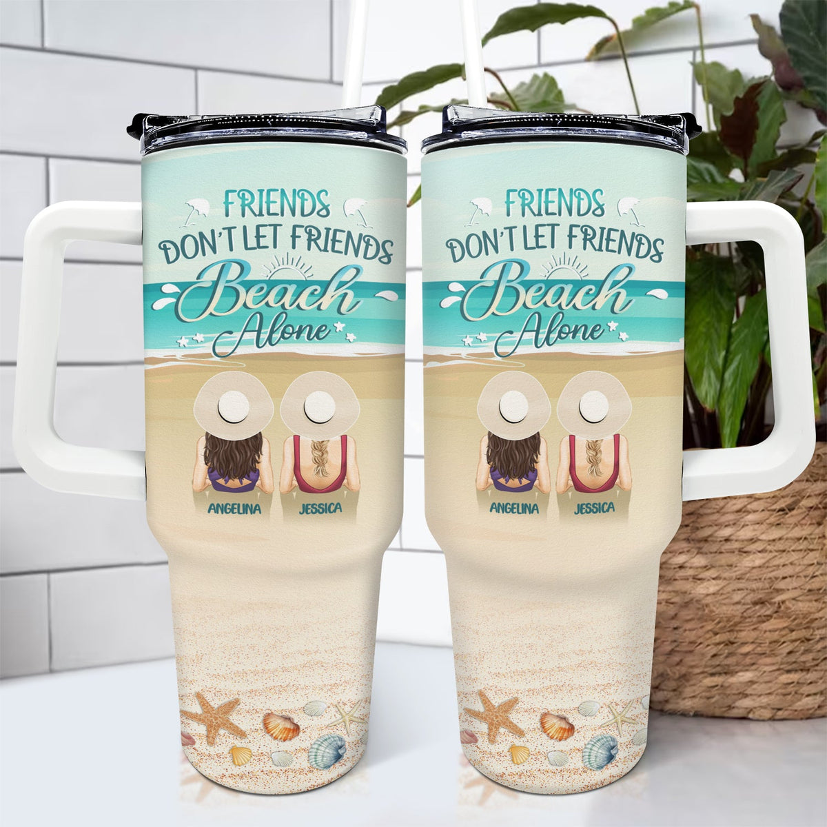 Friends Don't Let Friends Beach Alone - Gift For Bestie - Personalized 40oz Tumbler With Straw