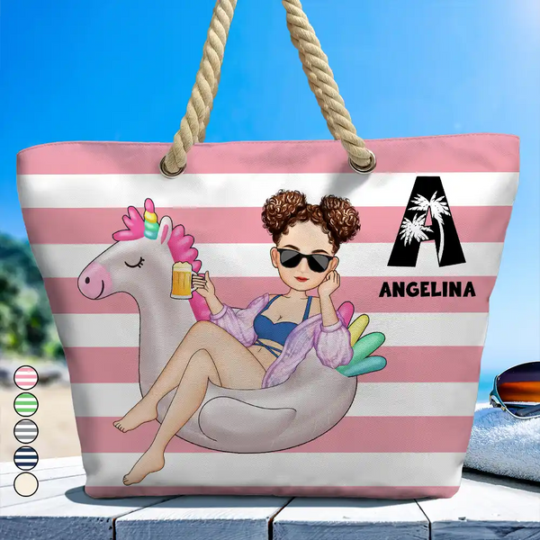 Girl On Float Monogram - Personalized Beach Bag