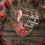 Family - Custom Photo In Our Heart At Christmas And Forever - Personalized Custom Shaped Acrylic Ornament