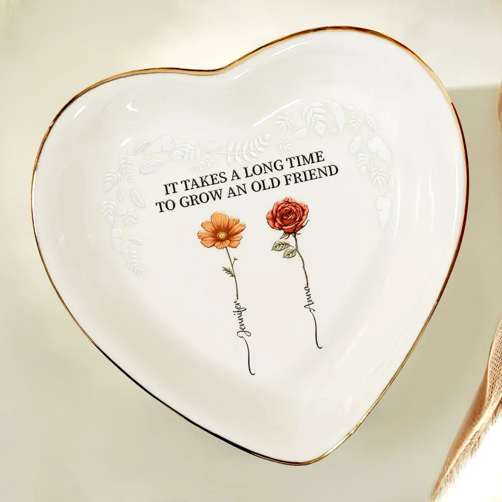 Birth Flower Grow An Old Friend - Personalized Heart Ring Dish