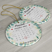 Gift For Couples, Gift For Husband, Gift For Wife, Gift For Boyfriend, Gift For Girlfriend, Wedding - Wedding Calendar Married Engaged Couple - Personalized Circle Ceramic Ornament