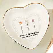 Gift For Sisters,Love - Birth Flower Sisters Are Different Flowers - Personalized Heart Ring Dish