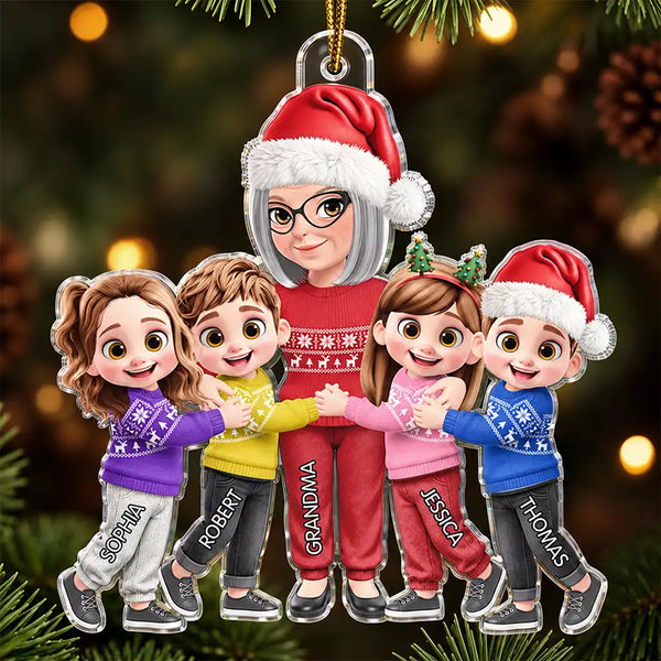 Christmas,Gift For Grandchildren,Gift For Grandkids,Gift For Grandma,Grandma - Grandkids,Sentimental,Vector - Christmas Gift For Grandma Mom - Personalized Grandkids Hugging Acrylic Ornament