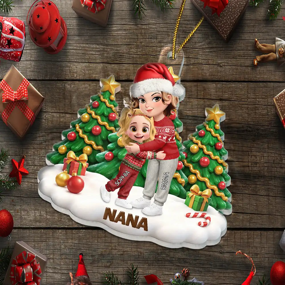 Christmas,Gift For Grandchildren,Gift For Grandkids,Gift For Grandma,Grandma - Grandkids,Sentimental,Vector - Christmas Gift For Grandma Mom - Personalized Grandkids Hugging Acrylic Ornament