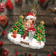 Christmas,Gift For Grandchildren,Gift For Grandkids,Gift For Grandma,Grandma - Grandkids,Sentimental,Vector - Christmas Gift For Grandma Mom - Personalized Grandkids Hugging Acrylic Ornament