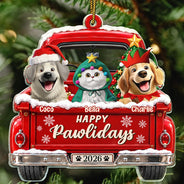 Christmas, Indoor Decor, Pet Lovers, Playful, Vector - Christmas Gift For Dog Cat Lovers - Personalized Happy Pawlidays Merry Woofmas Acrylic Ornament