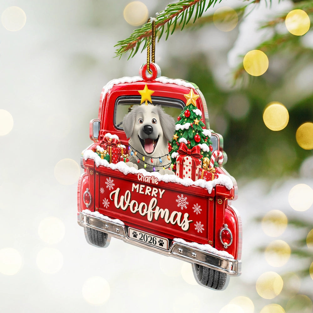 Christmas, Indoor Decor, Pet Lovers, Playful, Vector - Christmas Gift For Dog Cat Lovers - Personalized Happy Pawlidays Merry Woofmas Acrylic Ornament
