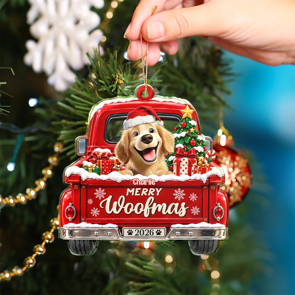 Christmas, Indoor Decor, Pet Lovers, Playful, Vector - Christmas Gift For Dog Cat Lovers - Personalized Happy Pawlidays Merry Woofmas Acrylic Ornament