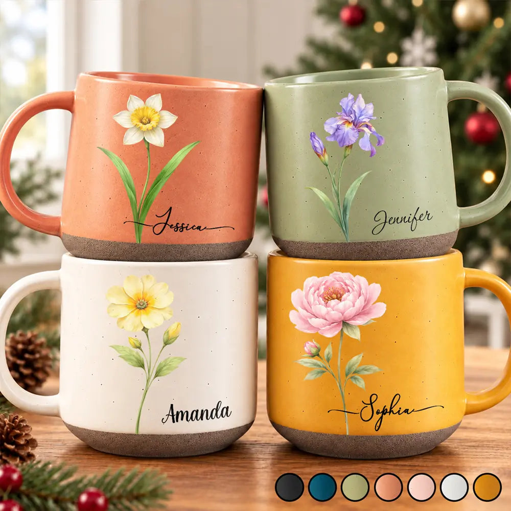 Christmas,Gift For Women,Gift For Yourself,Gifts For Her,Happy,Top Market,Vector - Gift For Her, Besties, Colleagues - Personalized Birth Month Flower Pottery Mug