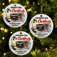 Christmas,Custom Text,Happy,Top Market - Christmas Keepsake Gift For College Student - Personalized Freshman Sophomore Year Circle Ceramic Ornament