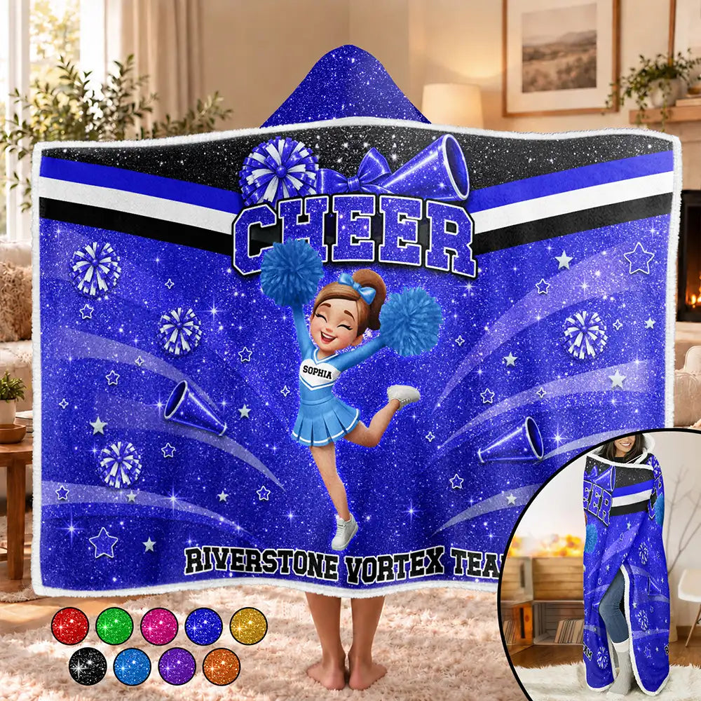 Christmas,Happy,Vector - Gift For Cheerleaders, Daughter, Granddaughter - Personalized Faux Glitter Wearable Hooded Blanket