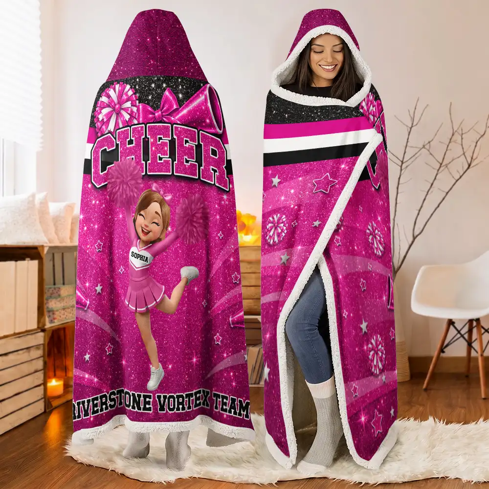 Christmas,Happy,Vector - Gift For Cheerleaders, Daughter, Granddaughter - Personalized Faux Glitter Wearable Hooded Blanket