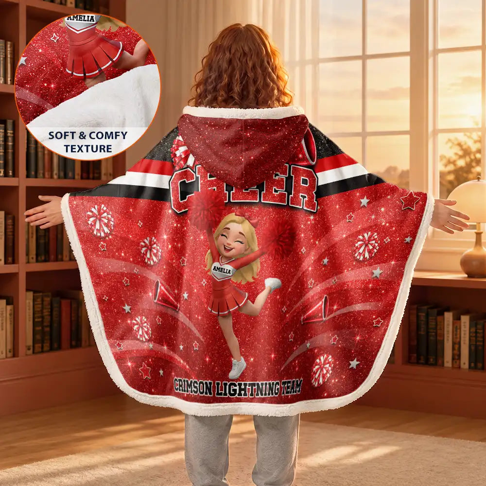 Christmas,Happy,Vector - Gift For Cheerleaders, Daughter, Granddaughter - Personalized Faux Glitter Wearable Hooded Blanket