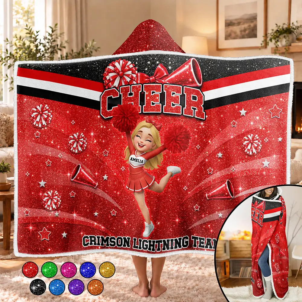 Christmas,Happy,Vector - Gift For Cheerleaders, Daughter, Granddaughter - Personalized Faux Glitter Wearable Hooded Blanket